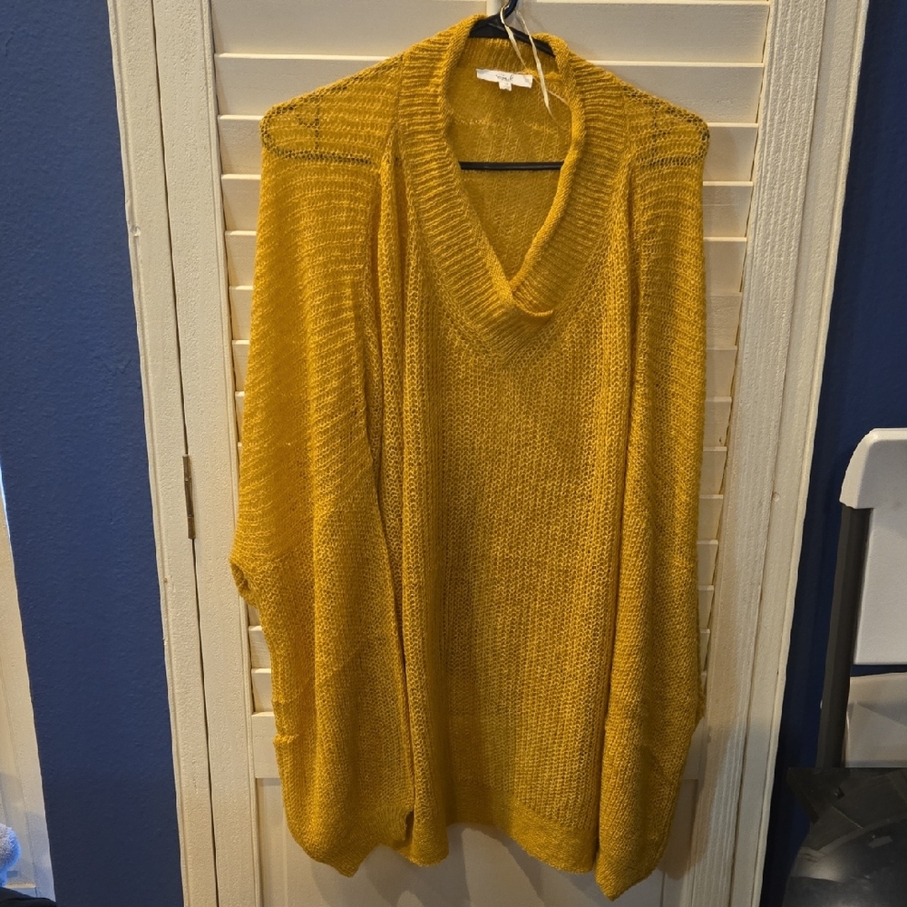 Easel Mustard V Neck Sweater.Extra Stretch
